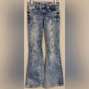 Almost Famous Low Rise Distressed Bell Bottom Flare Jeans Y2K Sz3